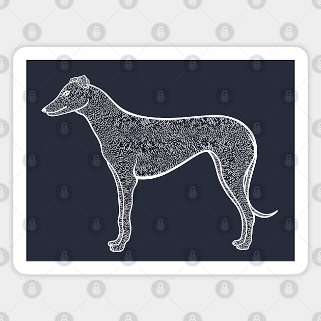 Greyhound Ink Art - cute dog design on dark blue Magnet by Green Paladin